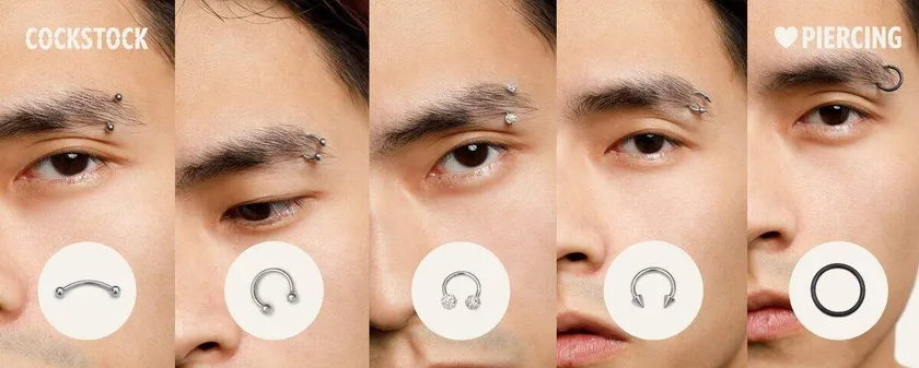 Eyebrow piercing — 5 jewelry types on male model