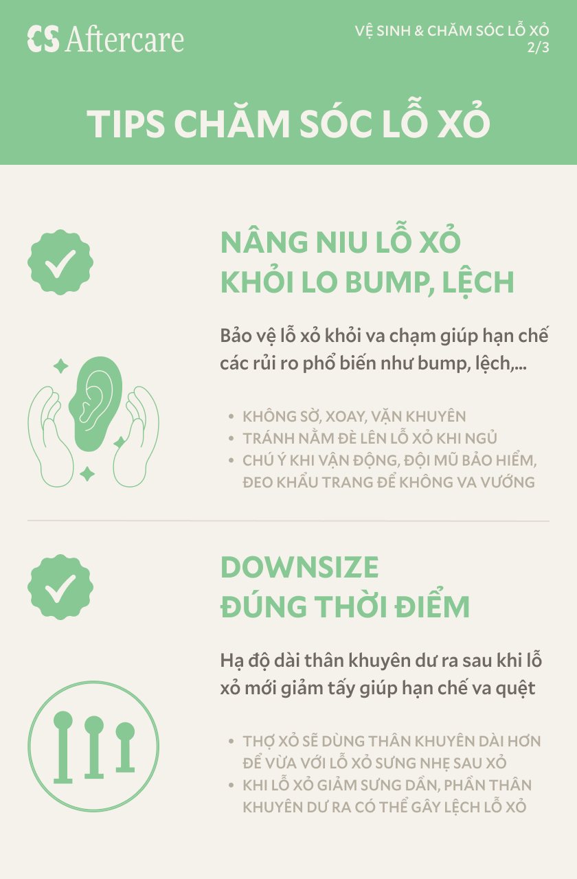 Tips chăm lỗ xỏ — Bump, Downsize