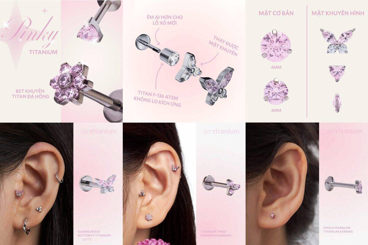 Pinky Titanium — BST khuyên titan đá hồng