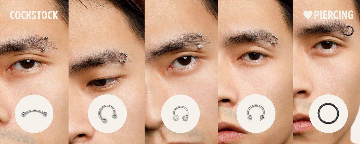 Eyebrow piercing — 5 jewelry types on male model