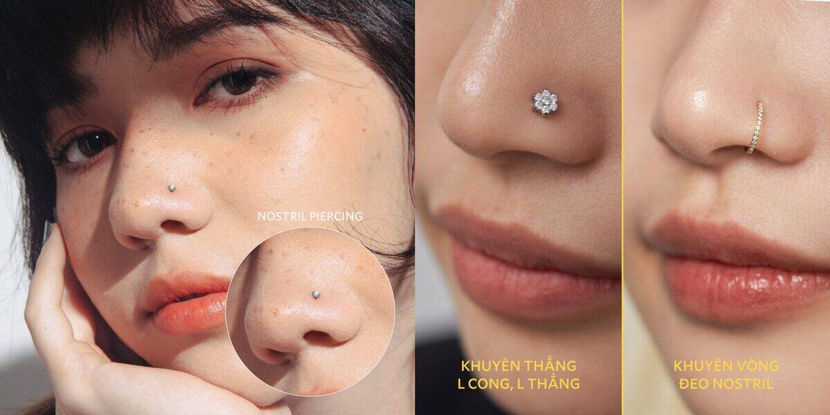 Nostril piercing close-up — female model