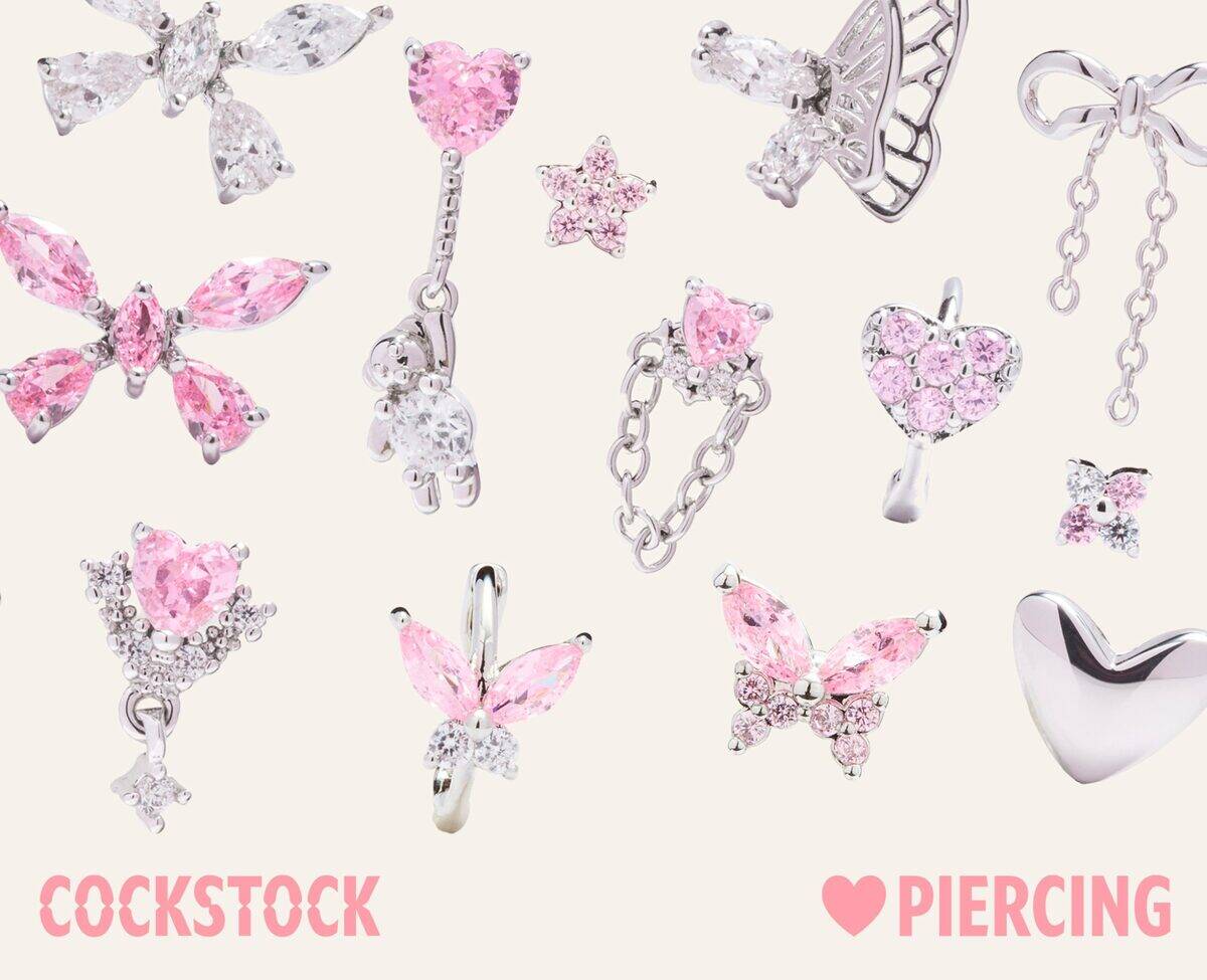 COCKSTOCK pink CZ collection — bow, butterfly, heart motifs