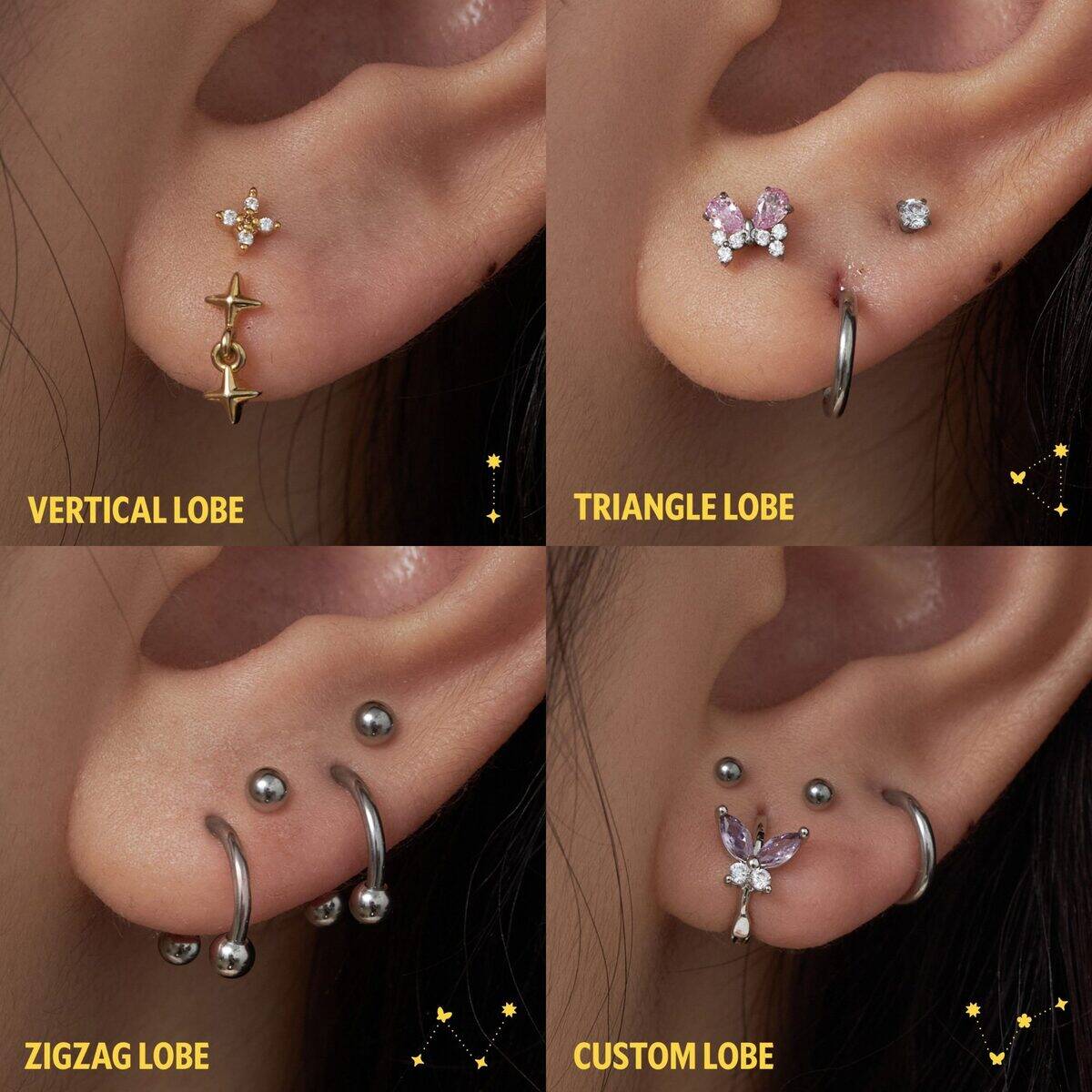 Xỏ Lobe kiểu tam giác vs theo vành tai