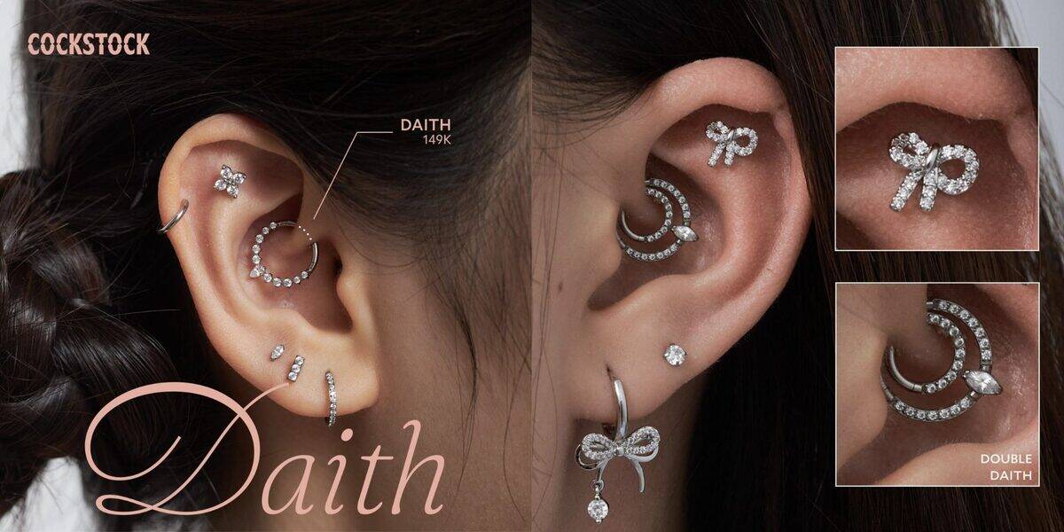 Daith detail — 149K, double daith, elaborate jewelry